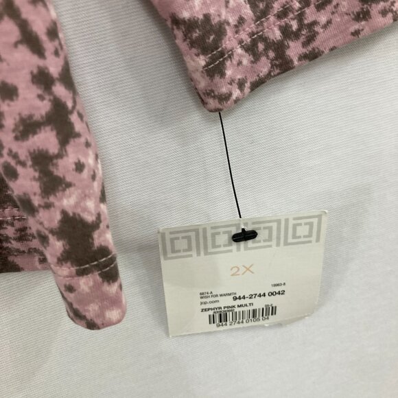 New Liz Claiborne Top size 2X Pink Brown Animal Print Stretch Knit Long Sleeve - Picture 3 of 7
